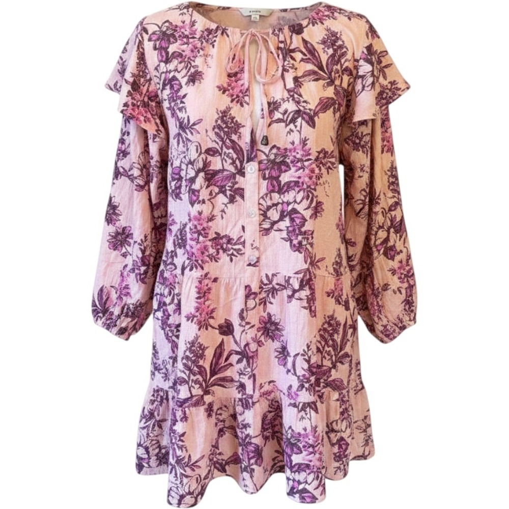 Free People Sunbaked Swing Dress Pink Floral Medium Cotton Boho Summer Festival